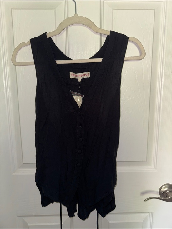 Free People Tops - Free People Black Button-Front V-Neck Tank